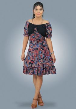 Picture of Off Shoulder Frilled Hem Short Frock with Puff Sleeves