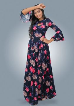 Picture of Double Frilled Bell Sleeves Floral Maxi Dress