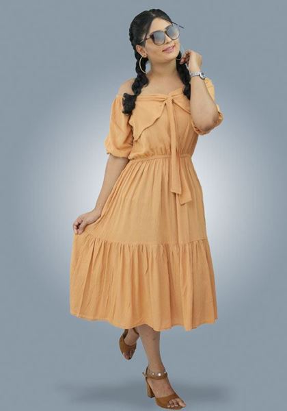 Picture of Off Shoulder Gathered Waist Puff Sleeves Short Frock
