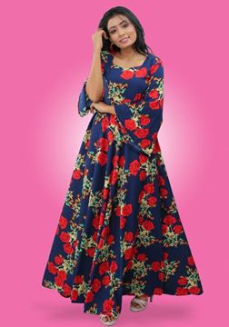 Picture of Floral Designed Flared Maxi Dress with Long Bell Sleeves