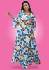 Picture of Floral Designed Flared Maxi Dress with Long Bell Sleeves