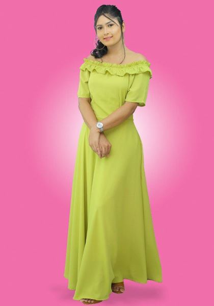 Picture of Off Shoulder Small Frilled Georgette Maxi Dress