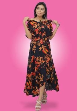 Picture of Front Knotted Off Shoulder Cocktail Maxi Dress