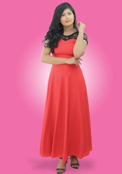 Picture of Black Lace Mixed Short Sleeves Maxi Dress with Round Necked