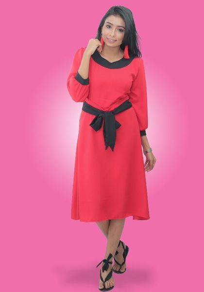 Picture of Black Color Mixed Round Necked Short Frock with Bow