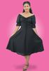 Picture of Front Knotted Short Flared  Party Dress with Puff Sleeves