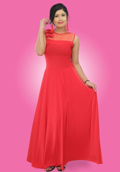 Picture of Sleeveless Party Maxi Dress with Small Flowers