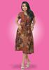 Picture of V-Necked Printed Linen Short Dress with Belt
