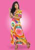 Picture of Printed Designed Front Knotted Flared Maxi Dress with Puff Sleeves