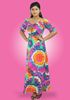 Picture of Printed Designed Front Knotted Flared Maxi Dress with Puff Sleeves