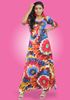 Picture of Printed Designed Front Knotted Flared Maxi Dress with Puff Sleeves