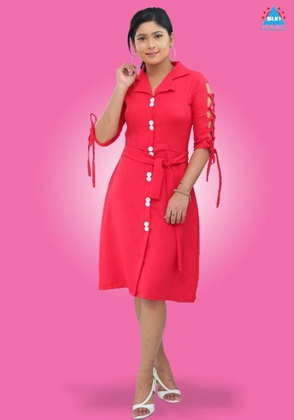 Picture of Sleeves Designed Collared Short Dress