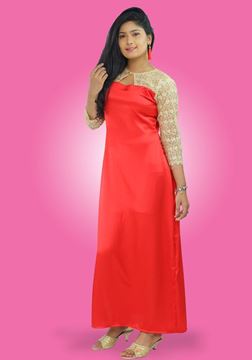 Picture of Gold Lace Mixed Maxi Party Dress with Side Open