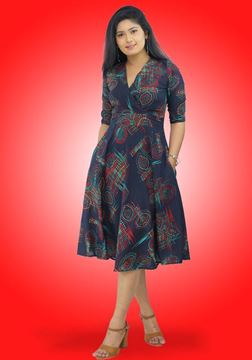 Picture of Cross Over Printed Designed Short Dress