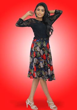 Picture of Black Lace Mixed Short Frock with Three Quarter Sleeves