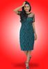 Picture of Black Mixed Net & Floral Lace Midi Party Dress with Short Sleeves
