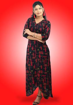 Picture of V-Necked High Low  Maxi Dress with Three Quarter Sleeves