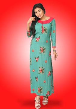 Picture of Neck Designed Long Sleeves Long Top with Printed Flowers