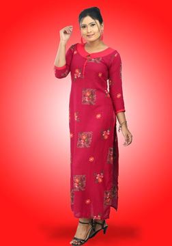 Picture of Neck Designed Long Sleeves Long Top with Printed Flowers