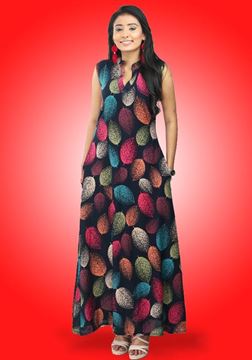 Picture of Chinese Collared Sleeveless Printed Designed A-Line Maxi Dress