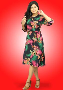 Picture of Neck Designed Long Sleeves Three Quarter Frock with Belt
