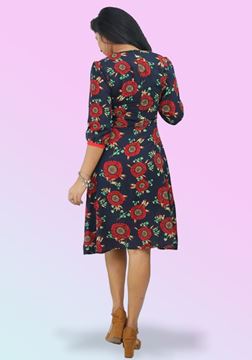 Picture of V-Necked Red & Black Mixed Floral Short Frock