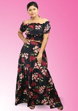 Picture of Off Shoulder Short Puff Sleeves Gathered Blouse with Frilled Ruffle Skirt