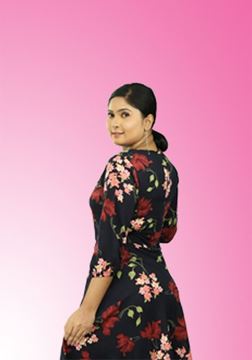 Picture of V-necked Floral Designed Three-quarter Sleeves Flared Short Dress