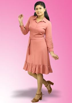 Picture of Collared Hem Frilled Long Sleeves Short Dress