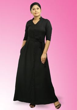 Picture of V-necked Chinese Collared Maxi Dress with Belt