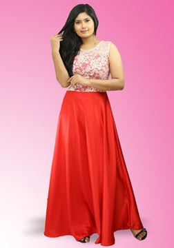 Picture of Round Necked Sleeveless Maxi Party Dress with Lace