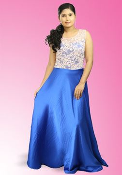 Picture of Round Necked Sleeveless Maxi Party Dress with Lace