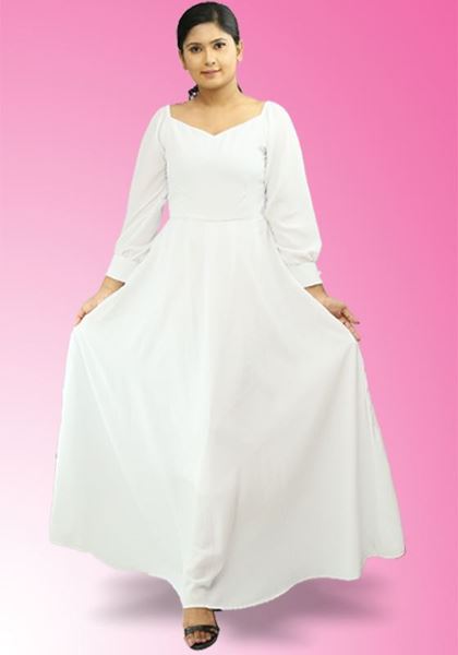 Picture of Off Shoulder Long Puff Sleeves Flared Maxi Party Dress