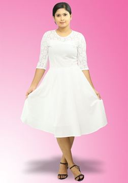 Picture of Round Necked Three-quarter Sleeves Short Dress with Lace