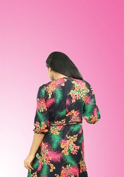 Picture of Neck Designed Long Sleeves Three Quarter Frock with Belt