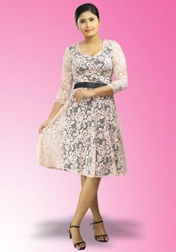 Picture of Sweet Heart Necked Full Lace Short Dress with Three-quarter Sleeves