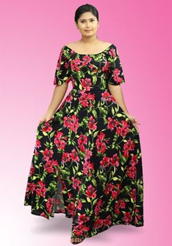 Picture of Off Shoulder Floral Designed Flared Maxi Dress with Side Open