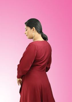 Picture of Long Puff Sleeves Cross Over Short Dress with Belt