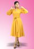 Picture of Plain Long Puff Sleeves Short Dress with Belted Buckle