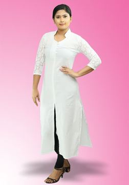 Picture of Laced Mixed Long Kurtha Top with Buttons