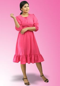 Picture of Three Quarter Puff Sleeves Ruffle Hem Short Dress