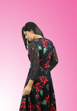 Picture of Black Color Long Maxi Dress with Lace