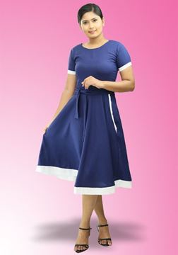 Picture of Two Color Linen Frock with Pockets