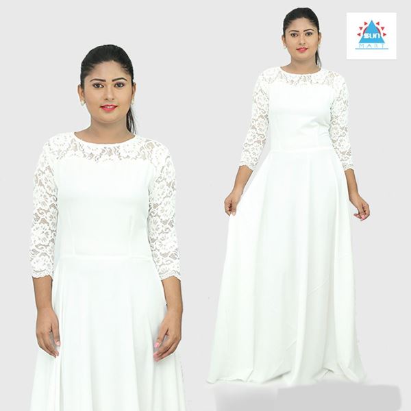 Picture of White maxi dress with mixed lace