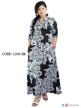 Picture of Chinese Collared Three Quarter Sleeves Printed Designed A-line Maxi Dress