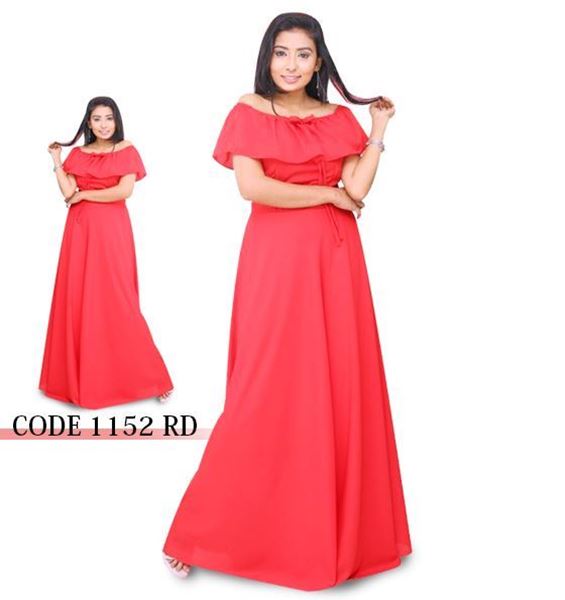 Picture of Off shoulder frilled Georgette maxi dress