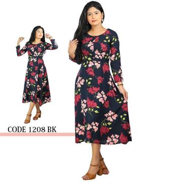 Picture of Round Necked Long Sleeves floral Three Quarter Frock