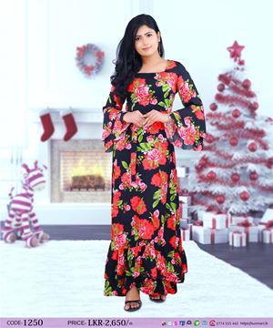 Picture of Double Frilled Bell Sleeves Floral Maxi Dress