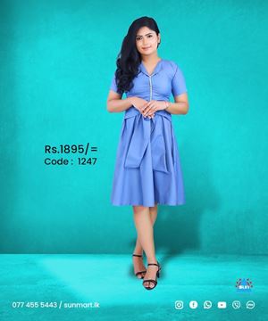 Picture of V-necked Collared Short Dress with Short Sleeves