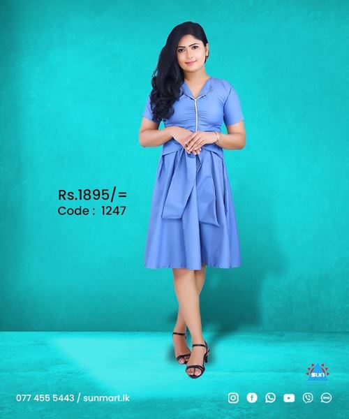 Picture of V-necked Collared Short Dress with Short Sleeves